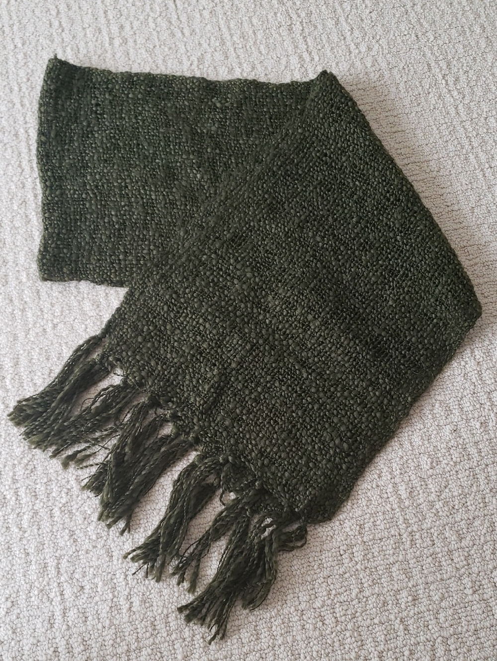 Italian Dark Olive Fringe Scarf